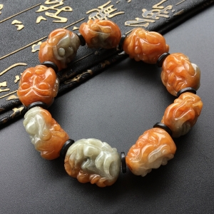 (超值推荐)糯冰种褐黄翡罗汉头手链