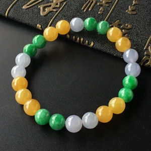 (超值推荐)糯冰种三彩圆珠手链