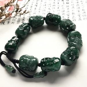 （超值推荐）糯冰种油青/飘花罗汉头手链