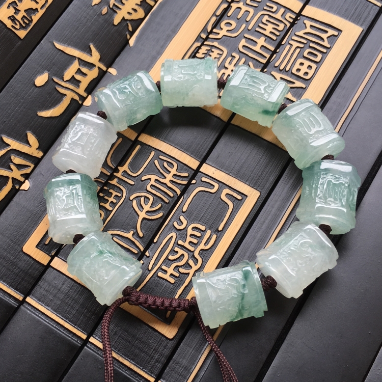 (超值推荐)糯冰种飘花六字箴言手链
