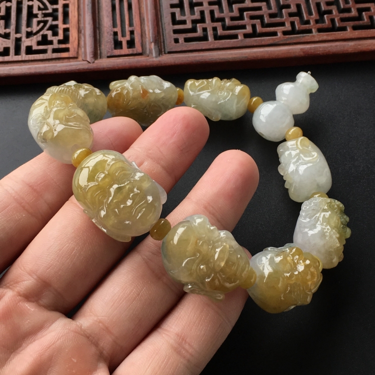 (超值推荐)糯冰种黄翡罗汉头手链