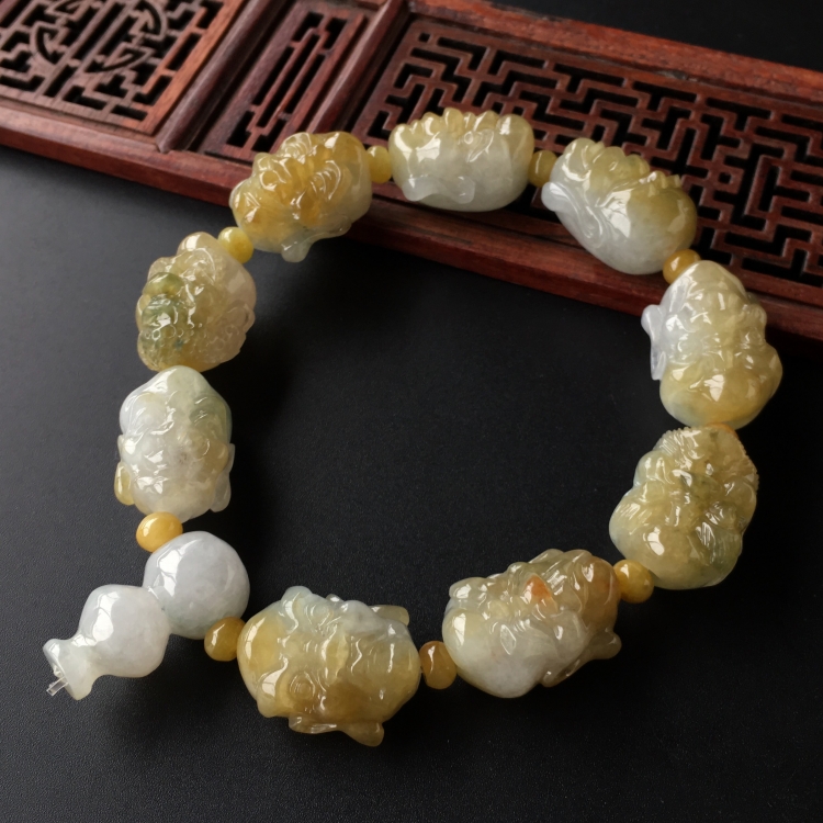 (超值推荐)糯冰种黄翡罗汉头手链