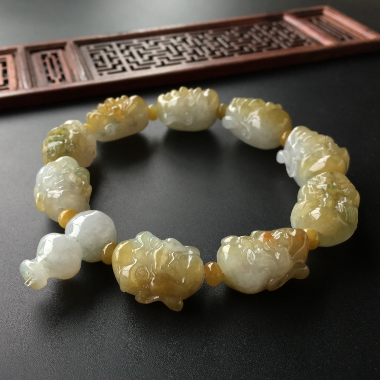 (超值推荐)糯冰种黄翡罗汉头手链