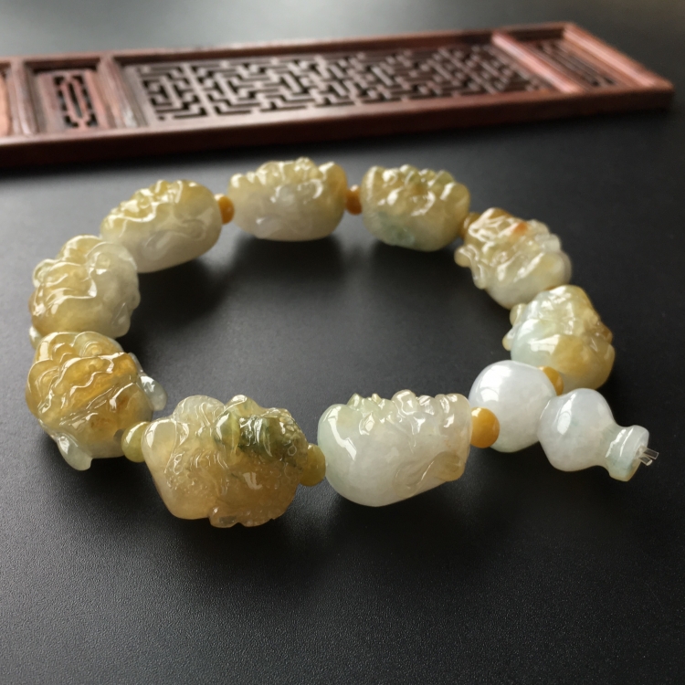 (超值推荐)糯冰种黄翡罗汉头手链