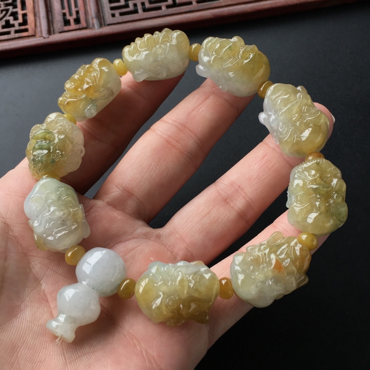 (超值推荐)糯冰种黄翡罗汉头手链