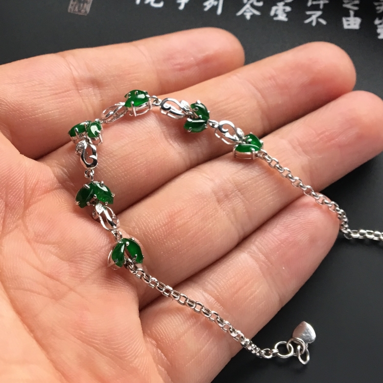 （超值推荐）镶白金钻石冰种深绿手链
