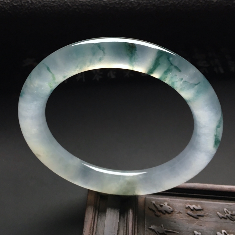 （超值推荐）冰种飘花圆条手镯（52.5mm）