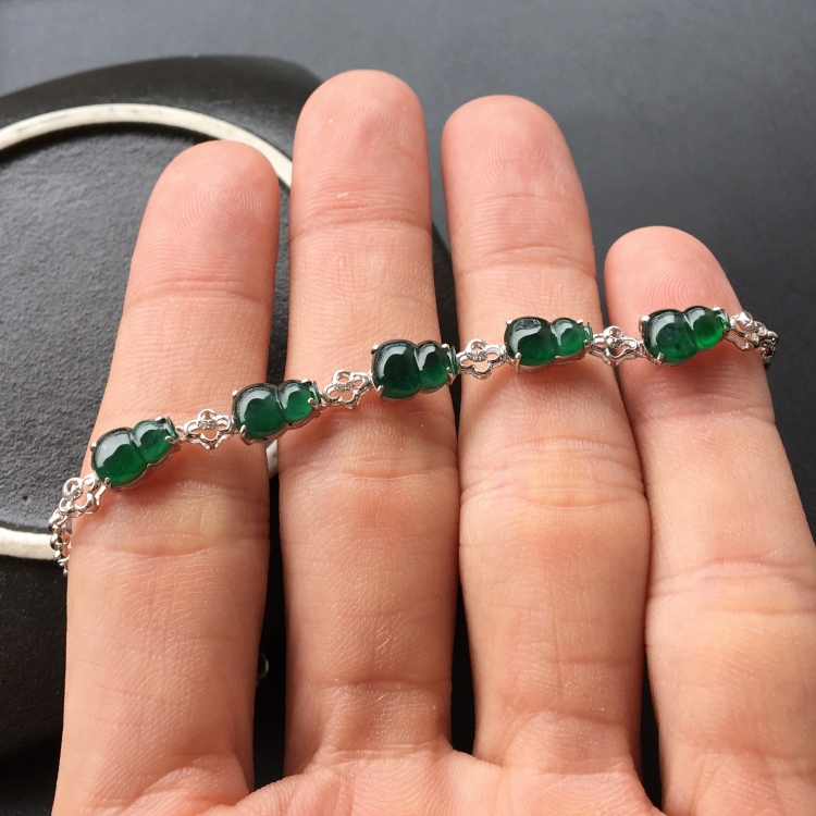 (超值推荐)冰种蓝绿镶白金钻石葫芦手链