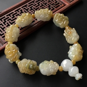 (超值推荐)糯冰种黄翡罗汉头手链