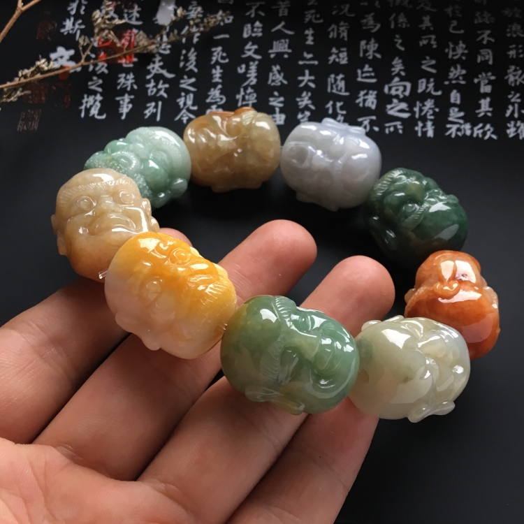 （超值推荐）糯冰种三彩罗汉头手链