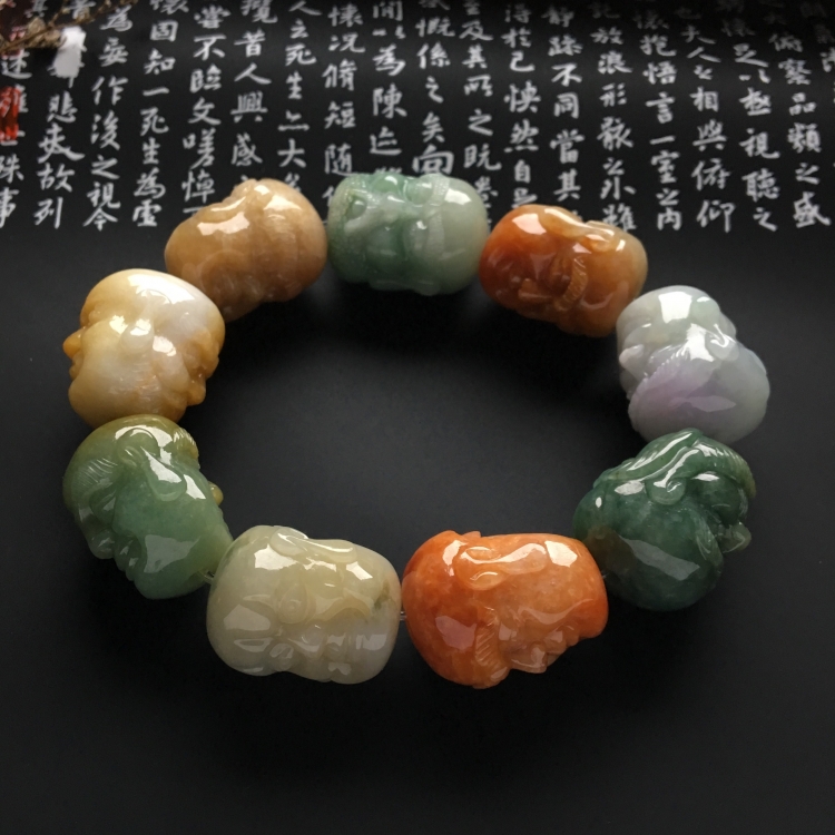 （超值推荐）糯冰种三彩罗汉头手链