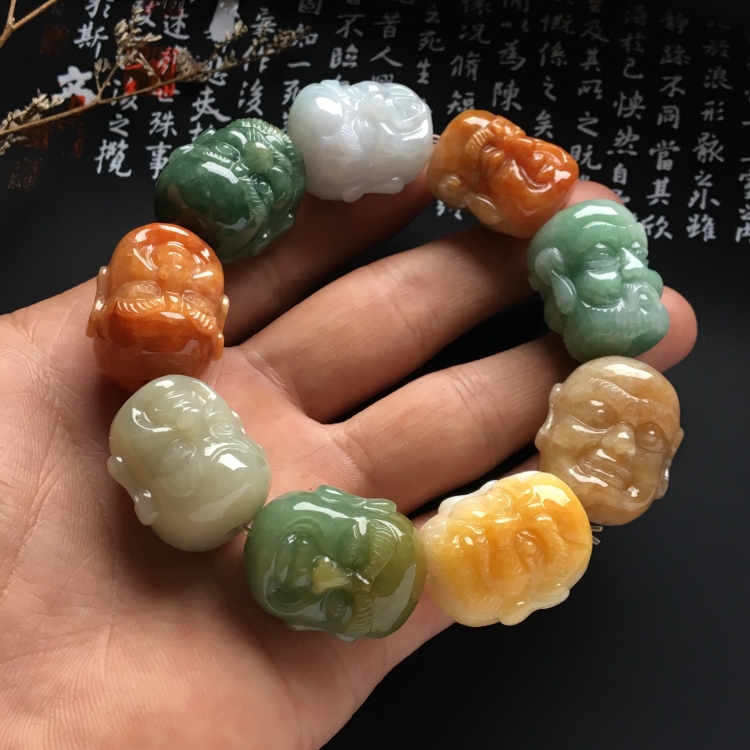 （超值推荐）糯冰种三彩罗汉头手链