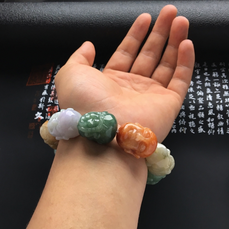 （超值推荐）糯冰种三彩罗汉头手链