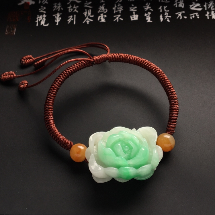（超值推荐）糯冰种略飘翠富贵花开手链