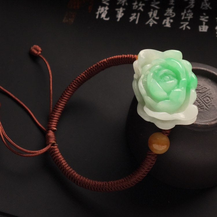 （超值推荐）糯冰种略飘翠富贵花开手链