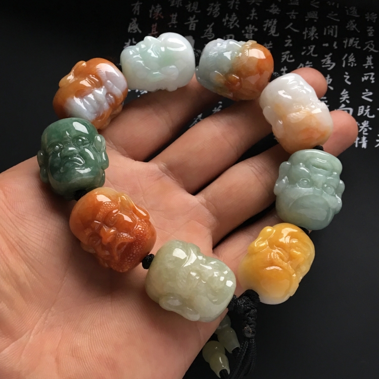 （超值推荐）糯冰种三彩罗汉头手链