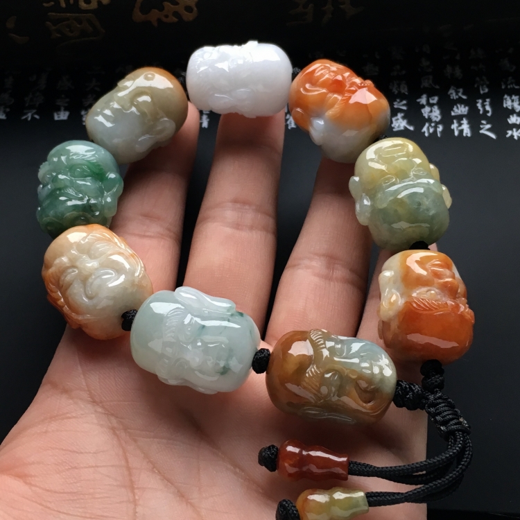（超值推荐）糯冰种三彩罗汉头手链