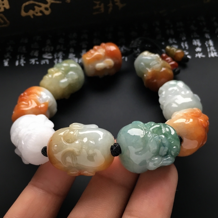 （超值推荐）糯冰种三彩罗汉头手链