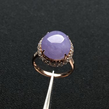（超值推荐）镶玫瑰金钻石糯冰种紫罗兰戒指