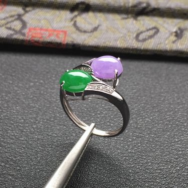 (超值推荐)糯冰种翠色/紫罗兰镶白金钻石戒指