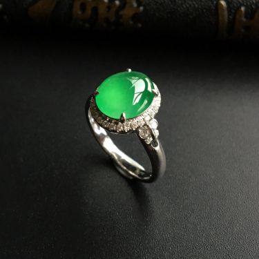 (超值推荐)冰种绿晴水镶白金钻石戒指