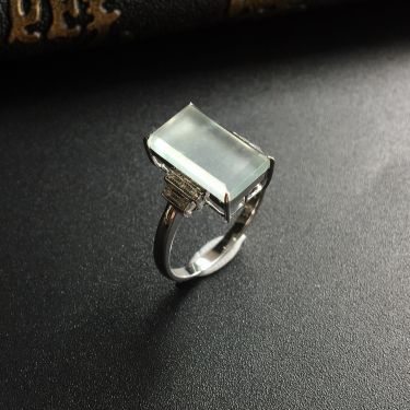 (超值推荐)冰种淡晴水镶白金钻石方形戒指