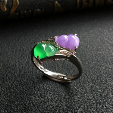 冰种/糯冰种紫罗兰/翠色镶白金钻石葫芦戒指