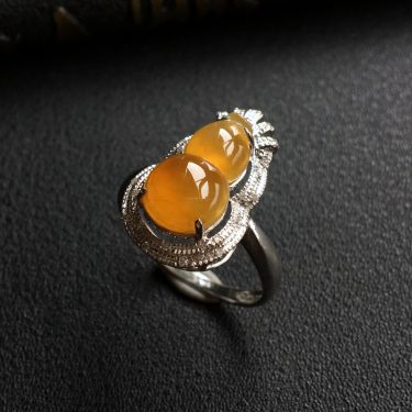 (超值推荐)冰种黄翡镶白金钻石葫芦戒指
