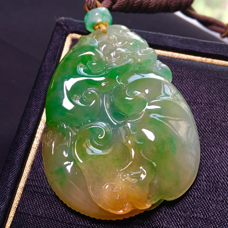 冰种黄加绿福禄寿挂件翡翠