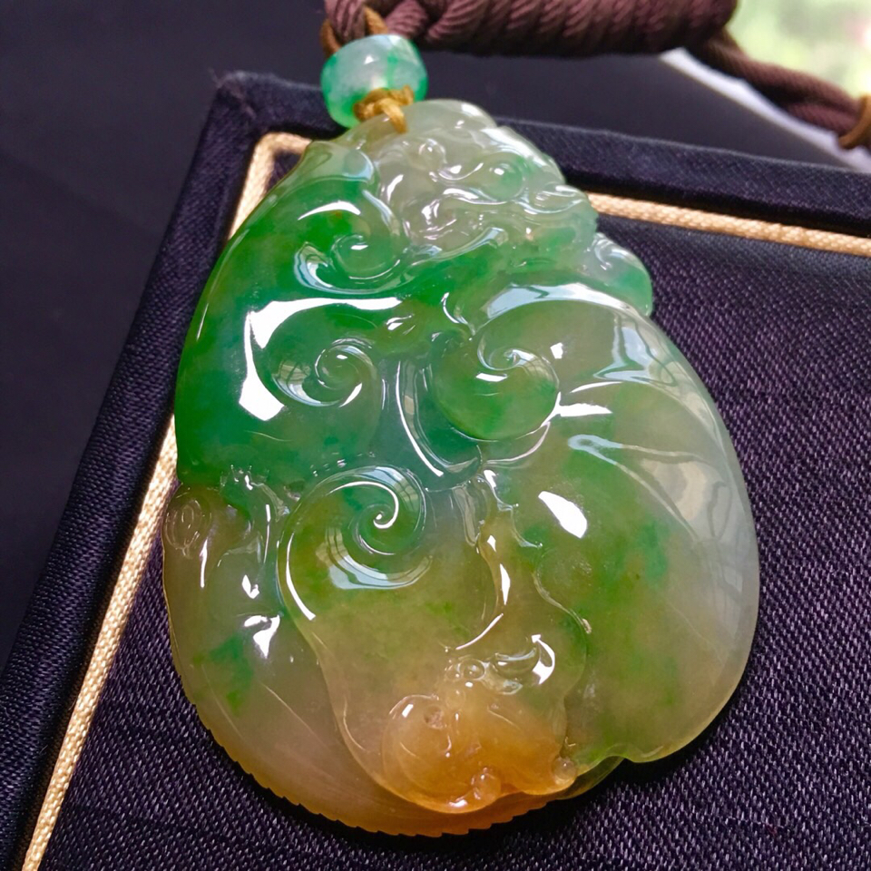 冰种黄加绿福禄寿挂件翡翠