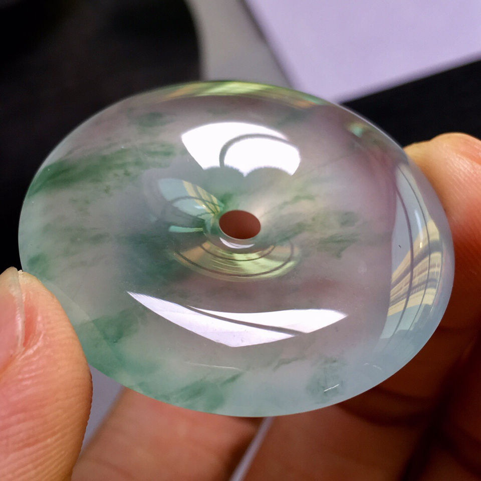 冰种飘花平安扣挂件翡翠