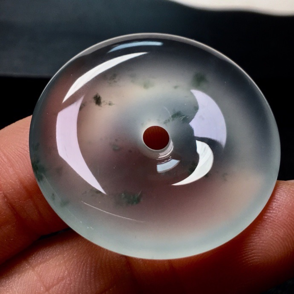 冰玻种飘花平安扣挂件翡翠