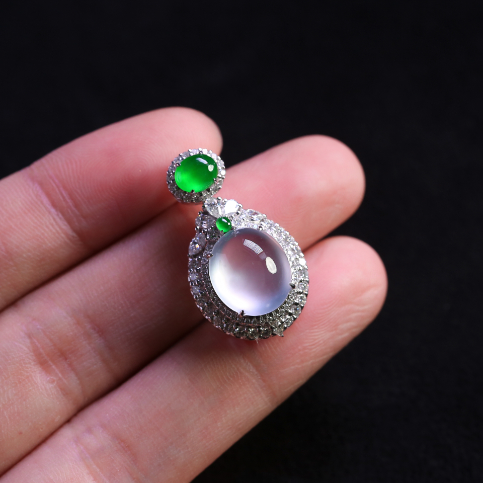 玻璃种镶嵌蛋面吊坠 - 品真翡翠-fcmall.cn