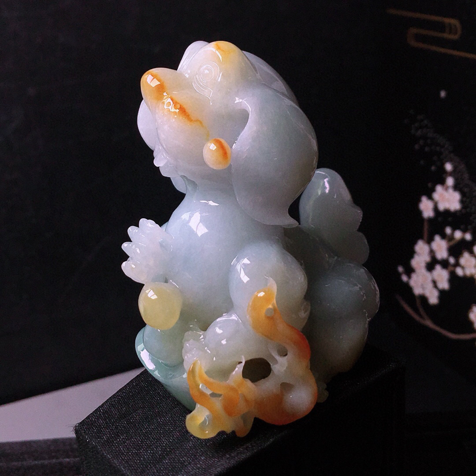 细糯种三彩旺财小摆件 翡翠