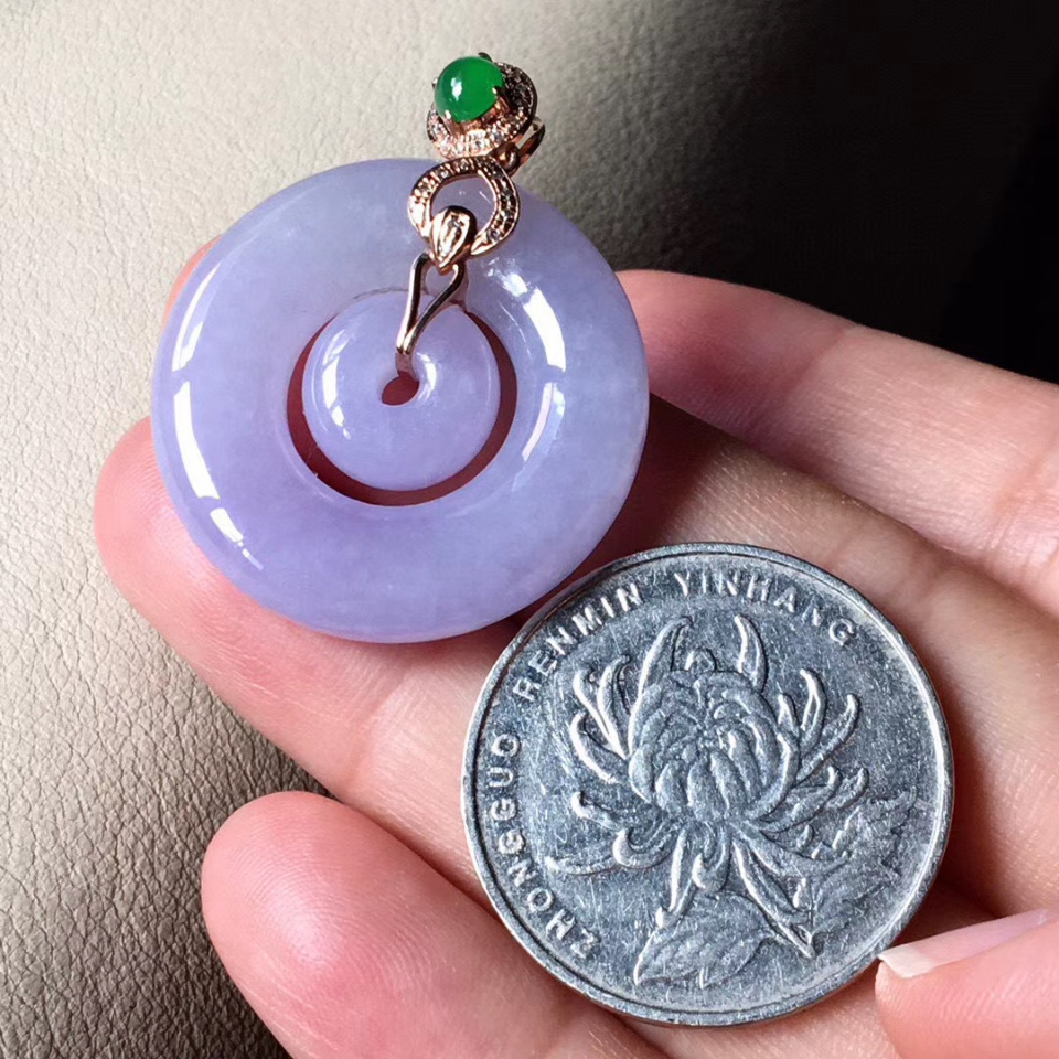 冰糯种紫罗兰子母扣挂件翡翠