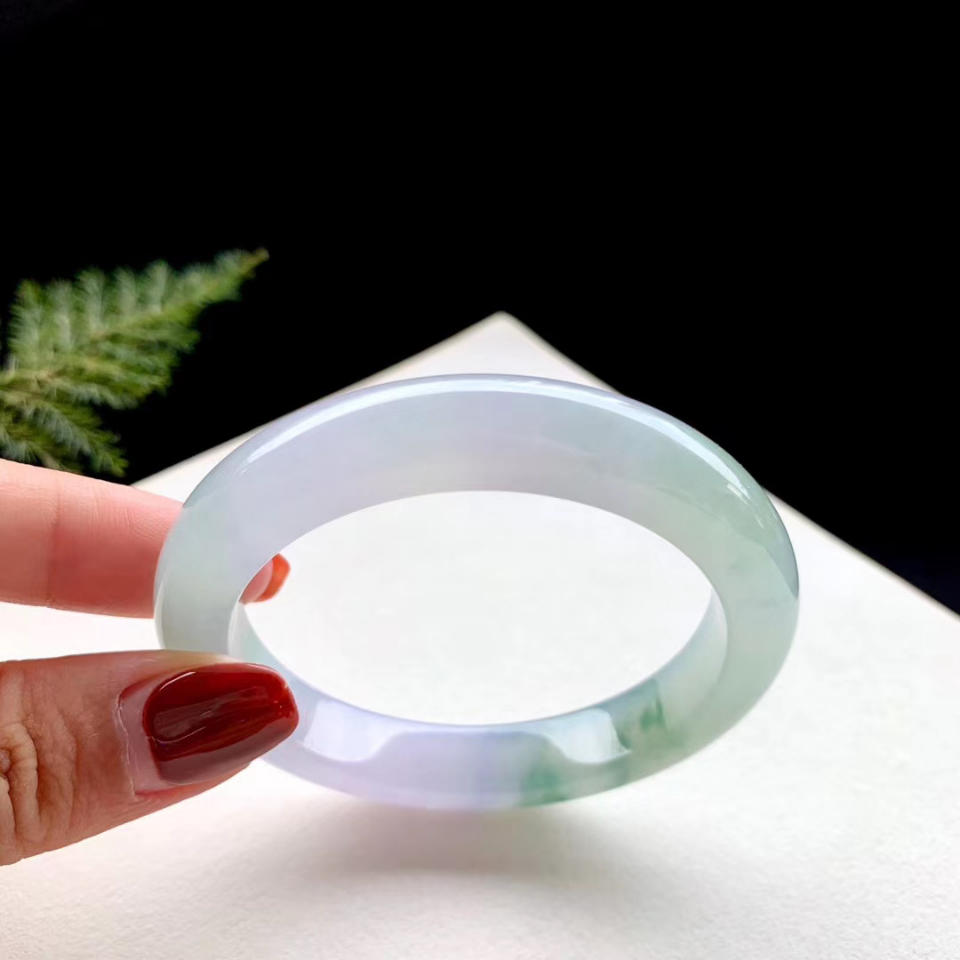 9mm冰种春彩飘花正圈手镯翡翠