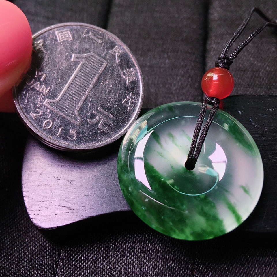 冰玻种飘花平安扣挂件 翡翠