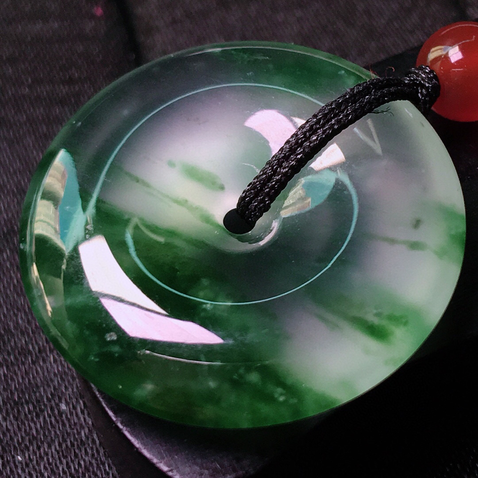 冰玻种飘花平安扣挂件 翡翠