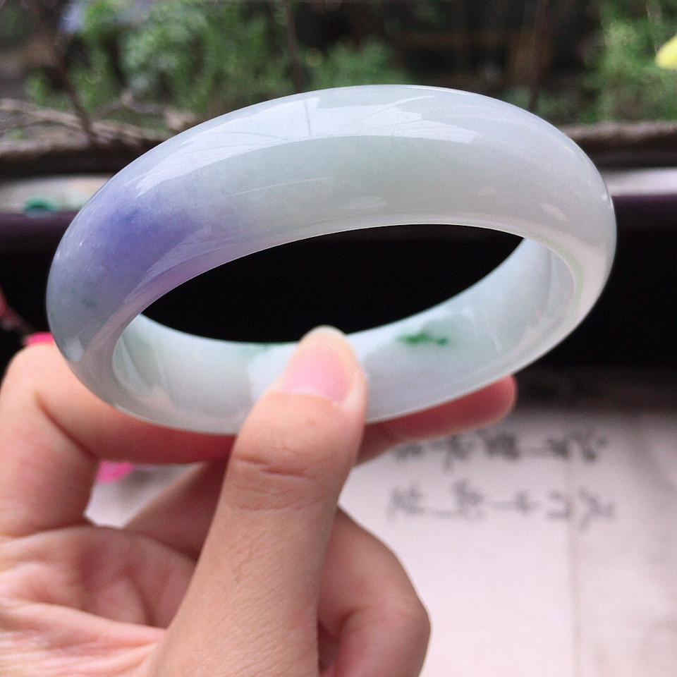 翡翠细糯种飘花紫罗兰正圈手镯58mm