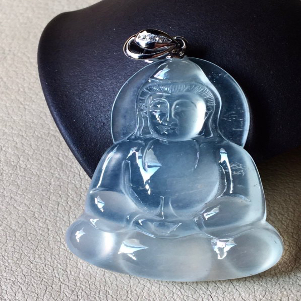 冰种无色观音翡翠吊坠