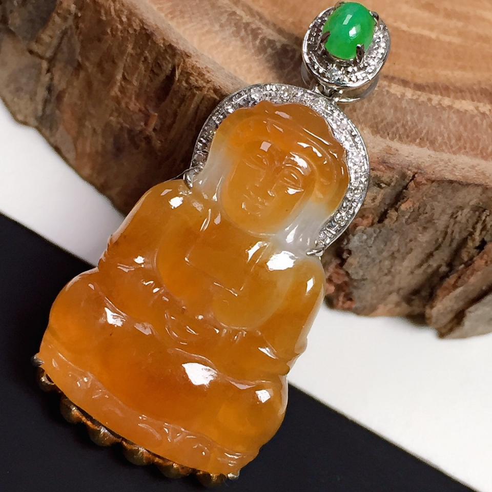 糯冰种细润黄翡观音翡翠吊坠