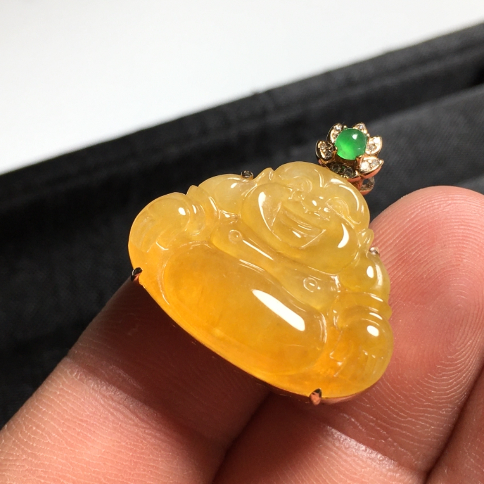 高冰黄翡蜜糖色坐佛吊坠 - 翡翠王朝