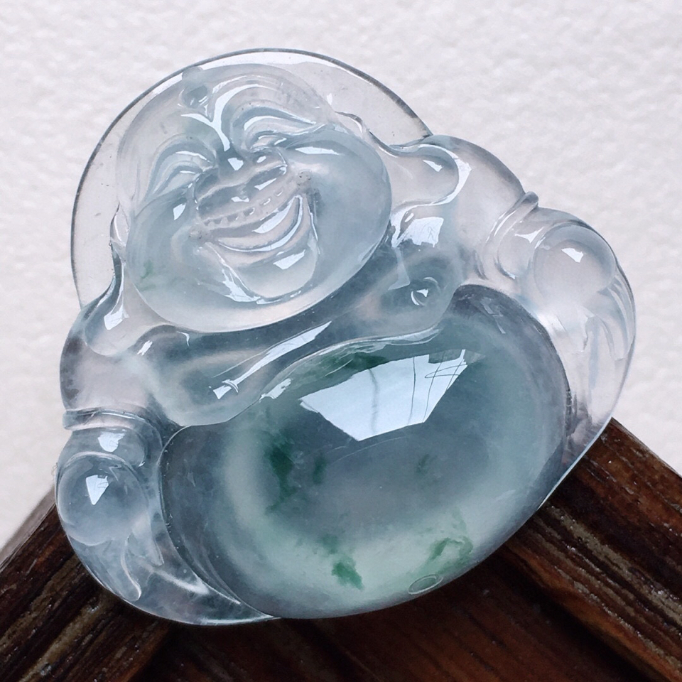 翡翠冰种保平安飘花佛公吊坠