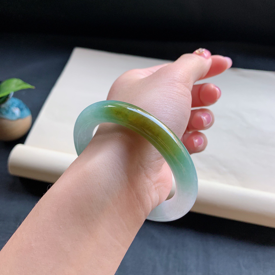 细糯种黄翡圆条手镯54mm