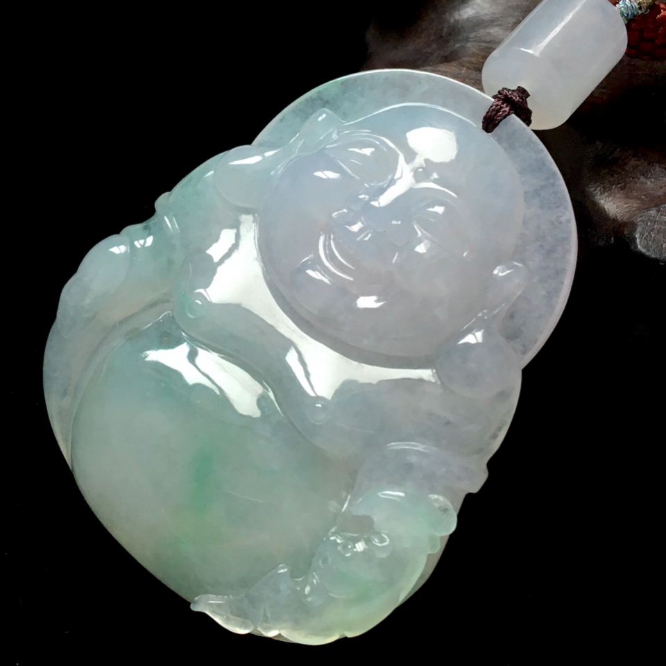 糯冰种飘绿花佛公挂件 - 翡翠王朝