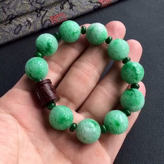 糯冰种飘翠仿古圆珠手串 - 手链 - 翡翠王朝